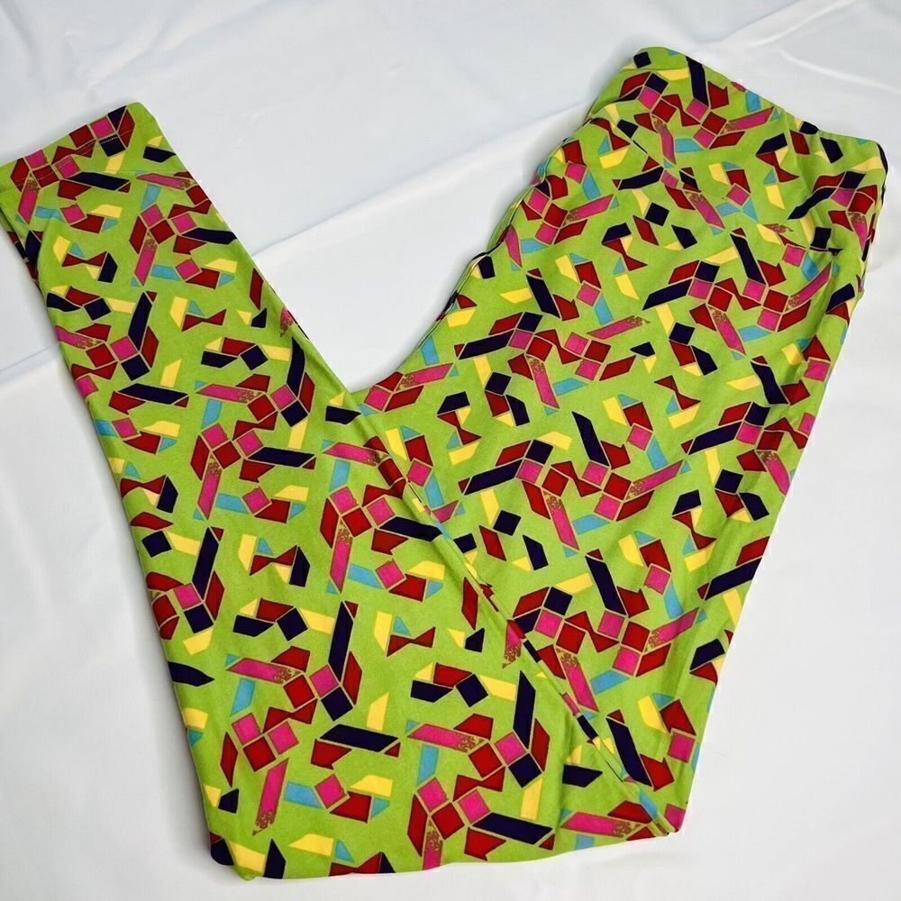 LulaRoe Leggings Tall & Curvy Geometric Colorful Green Blue Red Blue Black 0704